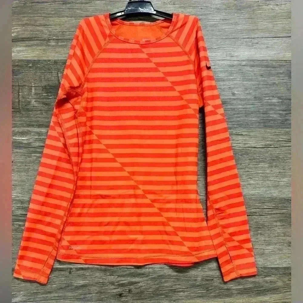 Nike Pro Women's Dri-Fit Fitted Orange Striped Top